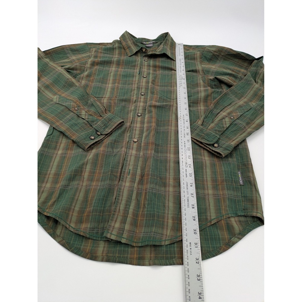 EXOFFICIO Mens Large Green Brown Plaid Long Sleeve Button Up Outdoor Travel - Picture 3 of 9